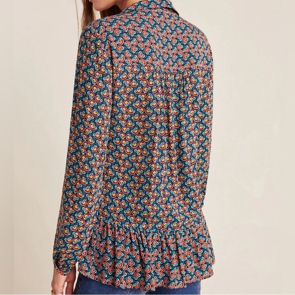 MAEVE Anthropologie Janice Flounced Peasant Blouse Boho Floral Peplum Size 8 - Picture 3 of 10